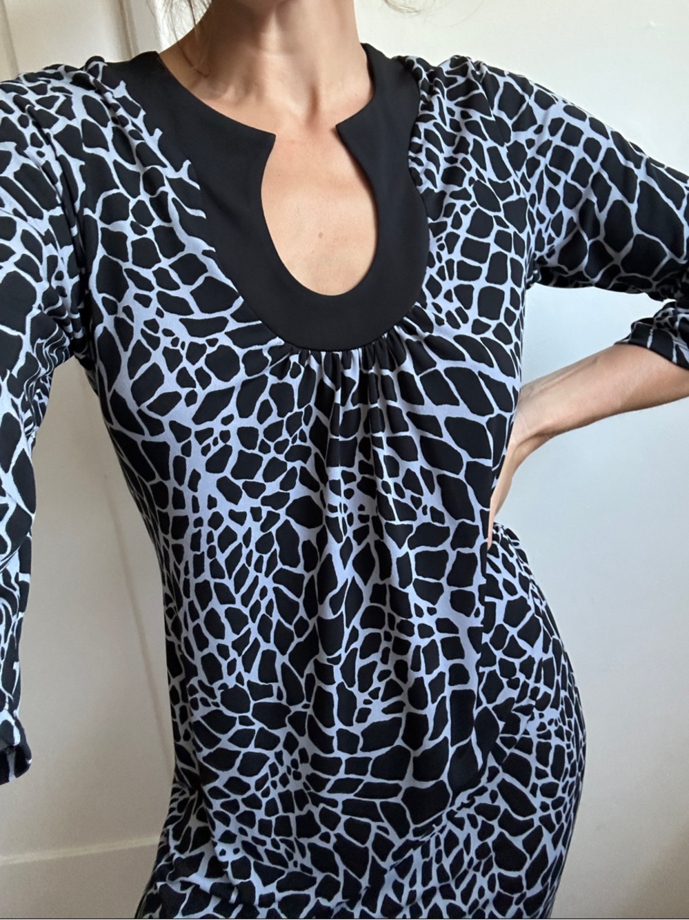 Studio En Focus Gray and White Animal Print Top